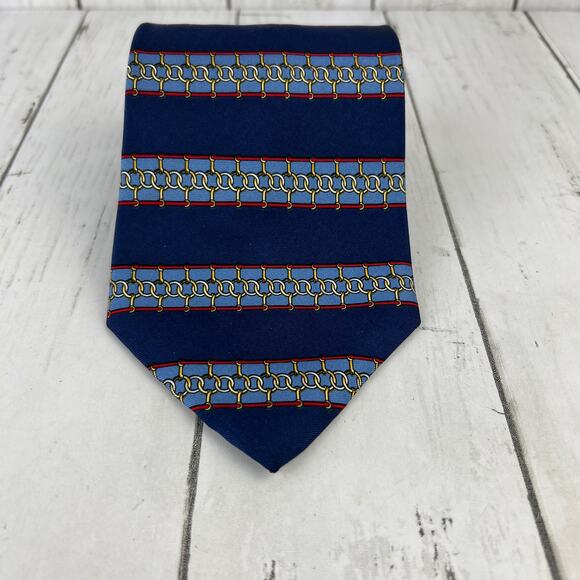 VTG Givenchy Monsieur Blue Link Striped Silk Necktie Tie Business Office - Picture 2 of 11